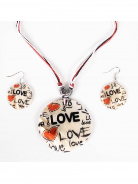 Fashion Love Words Print Shell Necklace and Earrings Set